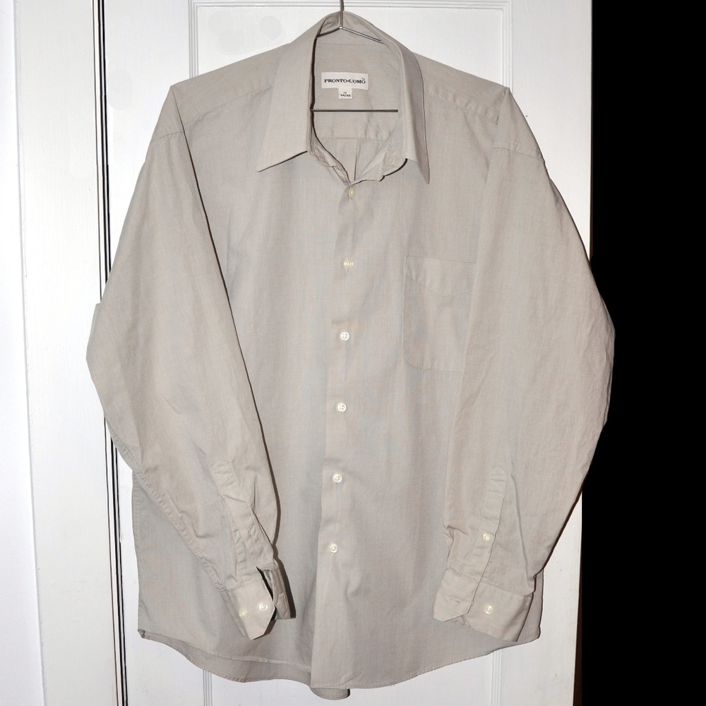 Pronto Uomo Dress Shirt 16 1/2 - 34/35 taupe EUC